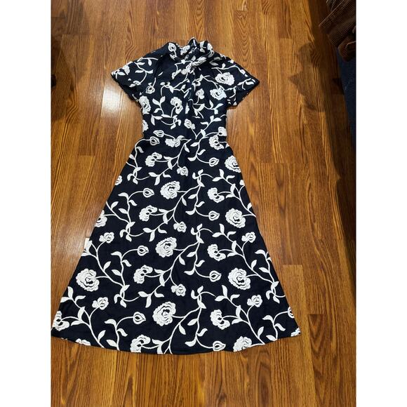 Silvia Tcherassi Lea Blue Embroidered Linen Cotton Midi Dress Twist Neckline S - Picture 16 of 16